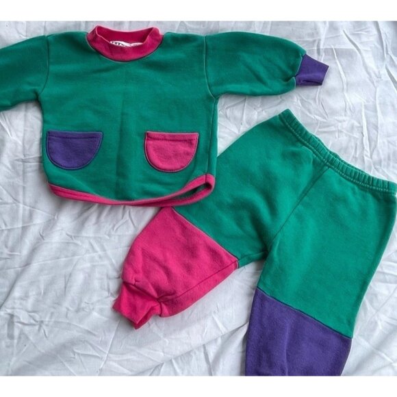 Vintage Trend Basics 1980 Girls Babies New Born Sz 18 Months Outfit Green Pink - Picture 2 of 16